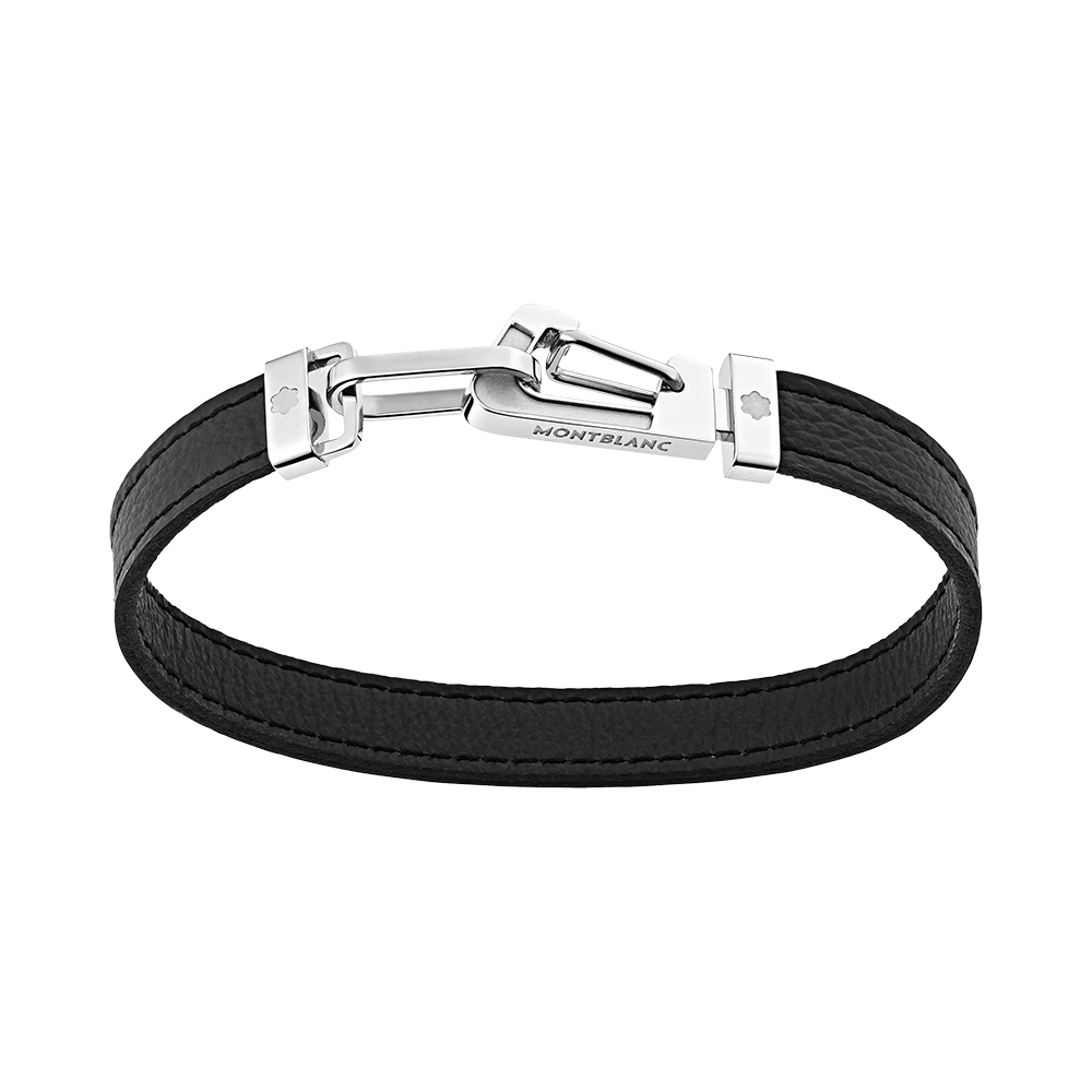 Montblanc Armband aus schwarzem Leder mit Karabinerverschluss aus Edelstahl MB12379160 bei Juwelier Heller in Klagenfurt