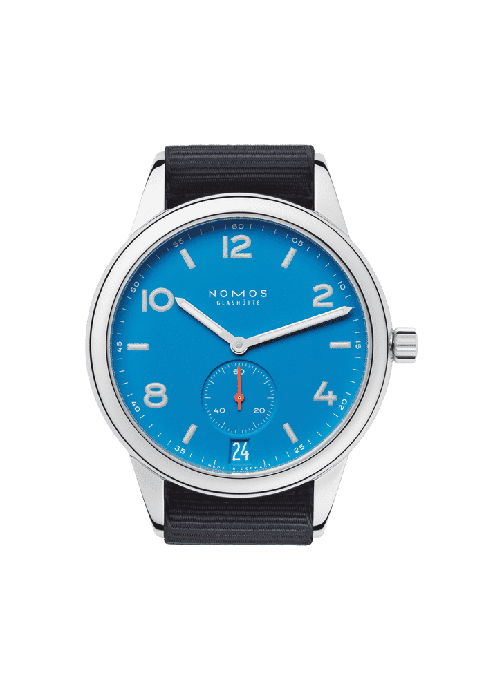 NOMOS Glashütte Club Automat Datum signalblau 777