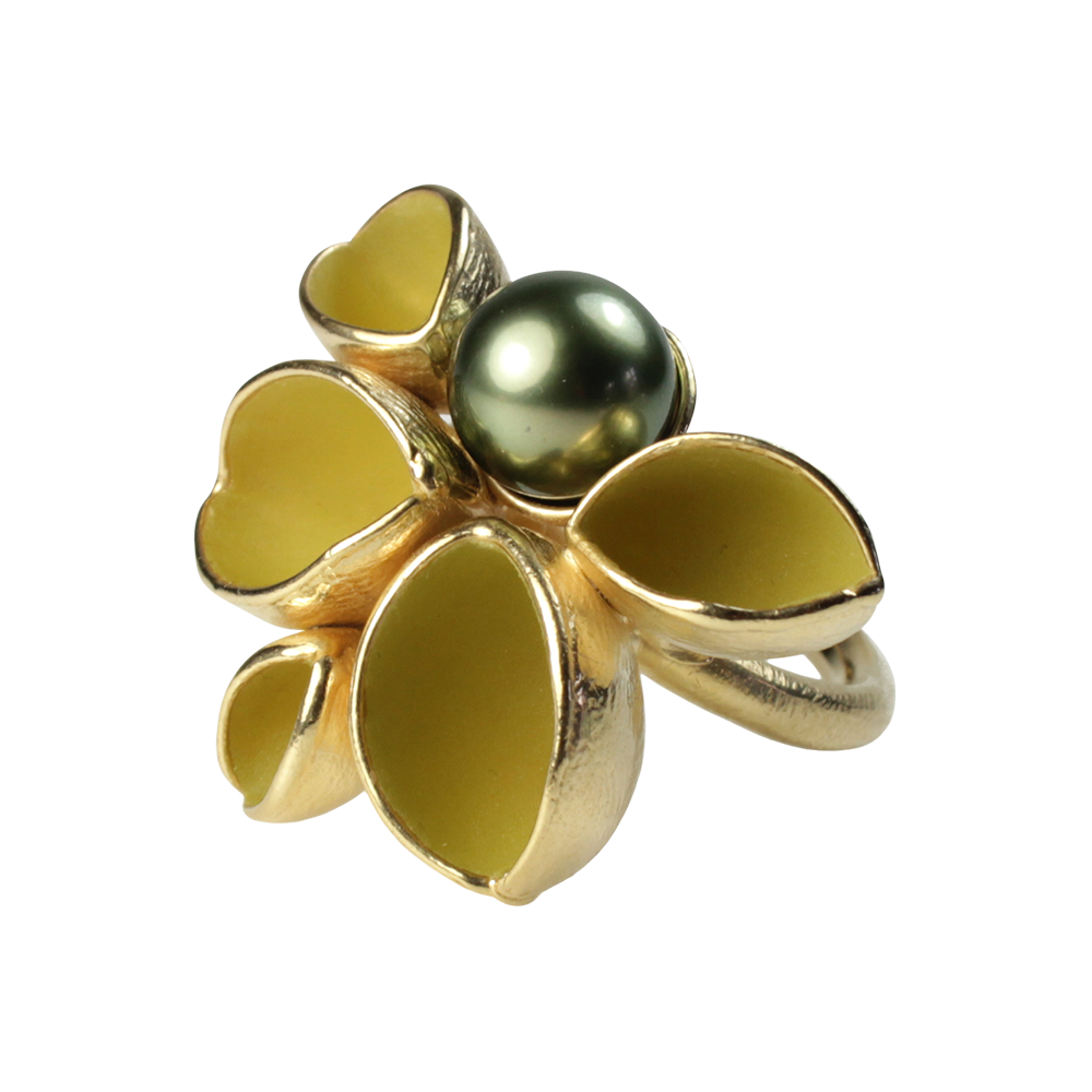 Sabine Müller Kaviar Ring Silber vergoldet mit Tahitiperle kav.ri.5m2.beig.tah.gopl